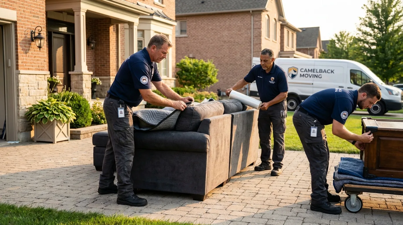 Large estate moving crew wrapping furniture in Maysville, MO