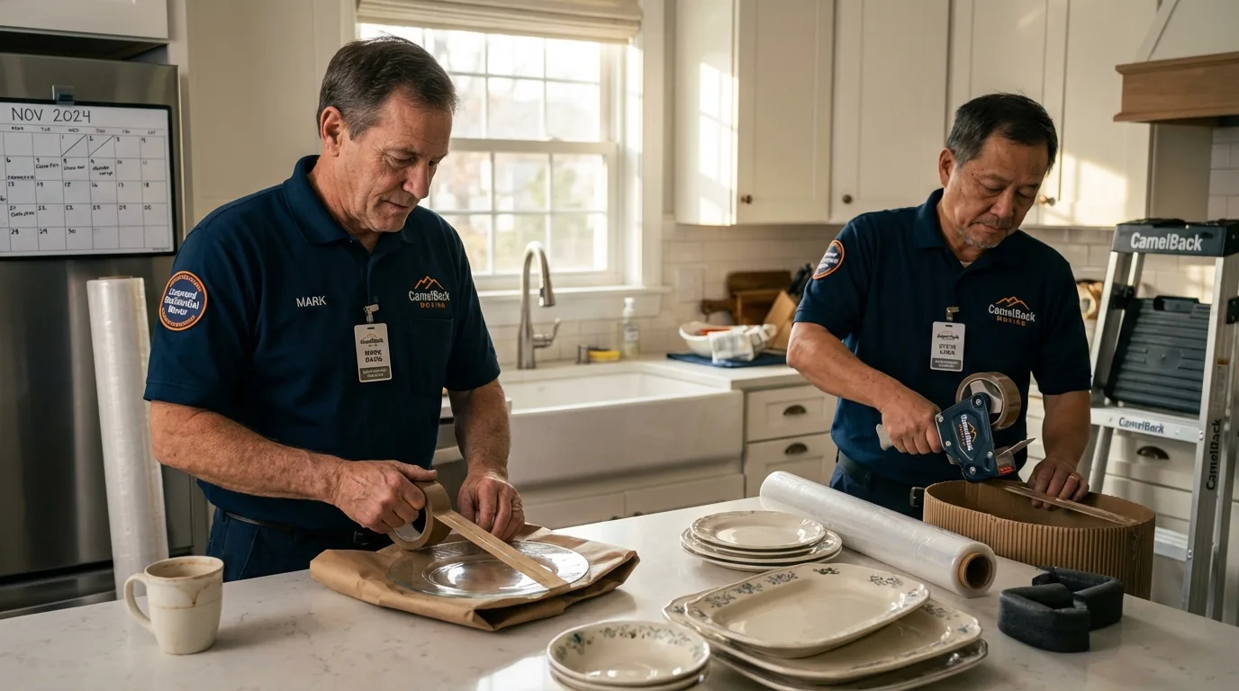 Professional crew packing kitchen dishware in Maysville, MO